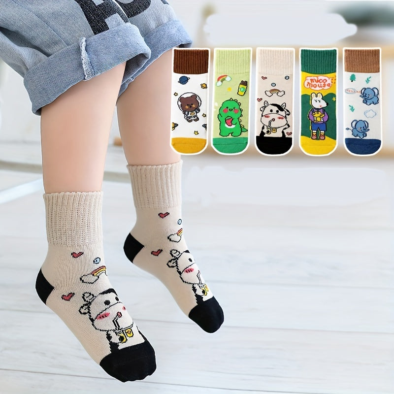 5 Pairs Kids Happy Animal Pattern Crew Socks