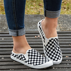 Women's Checkerboard Flat Mules Slip-On Canvas Shoes