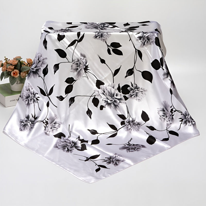 Women's Thin Large Square Silk Scarf Neck Head Wrap Print Hair Sleeping Shawl