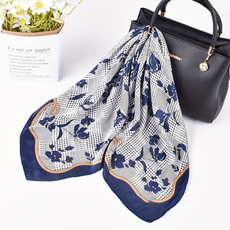Floral Plaid Print Bandana Classic Silk Square Scarf