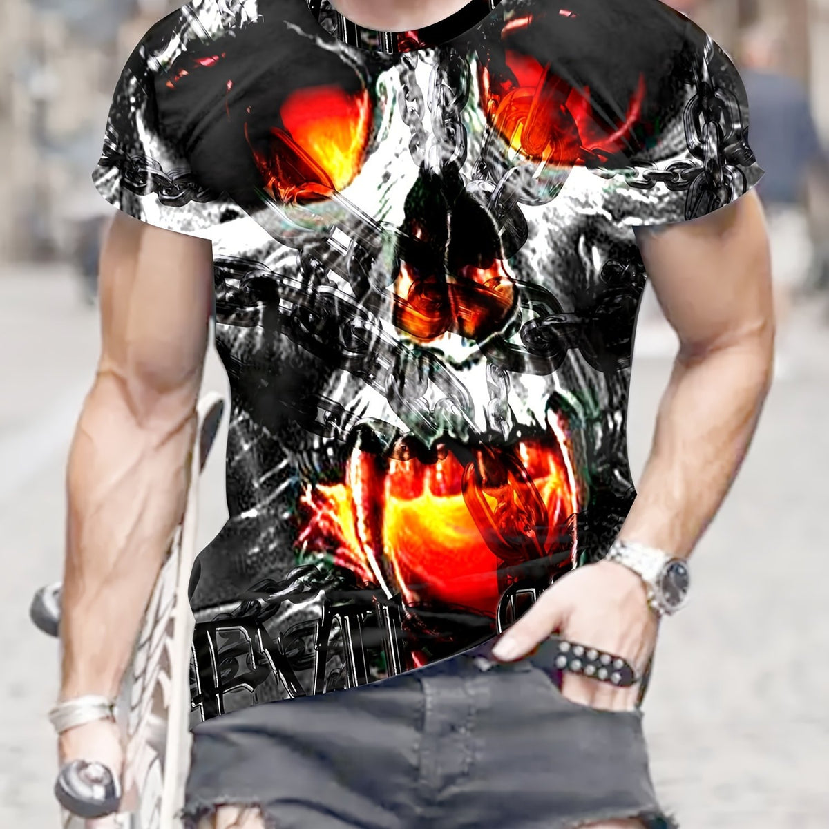 Skull 3D Pattern Print Men's Short Sleeve T-shirt Graphic Tee