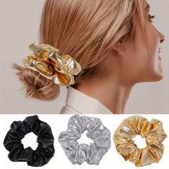 PU Leather Scrunchies Hair Tie Metallic Hair Ring