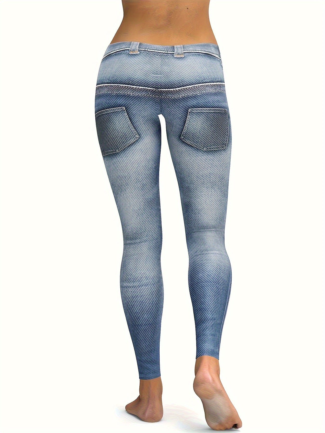  Denim Print Skinny Leggings Medium Stretch