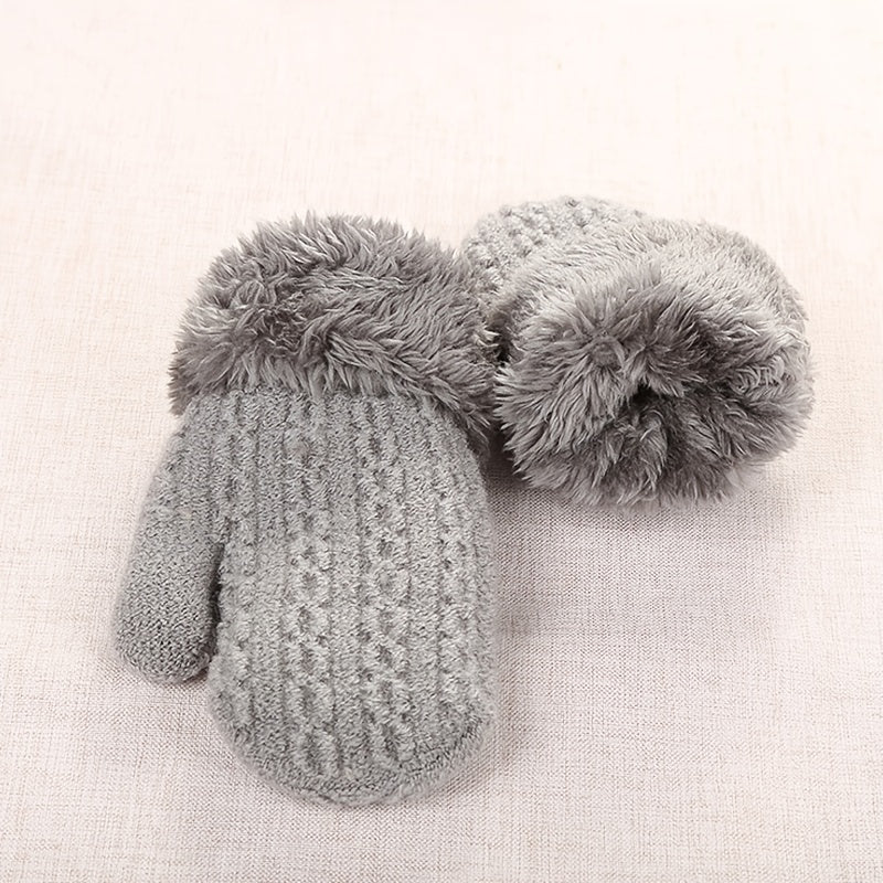 Kids Warm Knitted Gloves Double Layer Padded Thick Winter Outdoor Gloves
