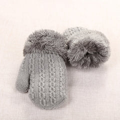 Kids Warm Knitted Gloves Double Layer Padded Thick Winter Outdoor Gloves