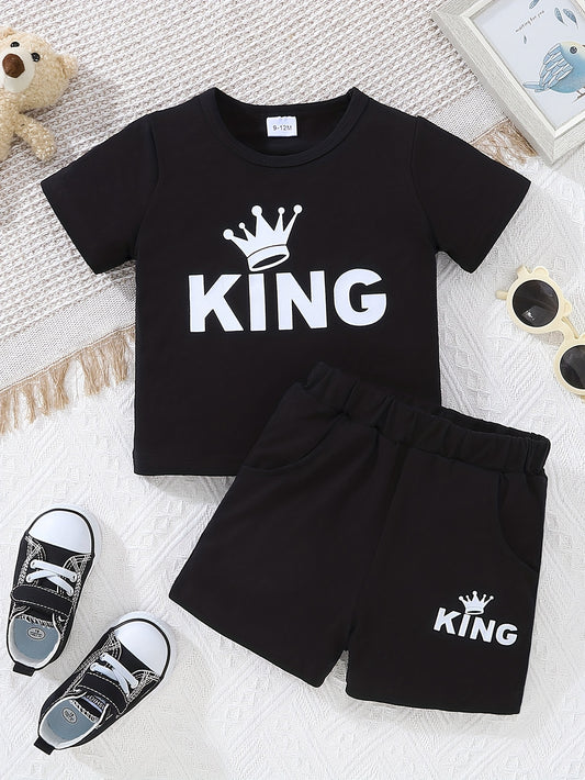 2pcs Baby Boys KING Crown T shirt & Shorts Set Clothes