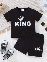 2pcs Baby Boys KING Crown T shirt & Shorts Set Clothes