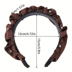 Pleated Satin Headband with Rhinestone Decor - Hair Hoop Style for Women Girls