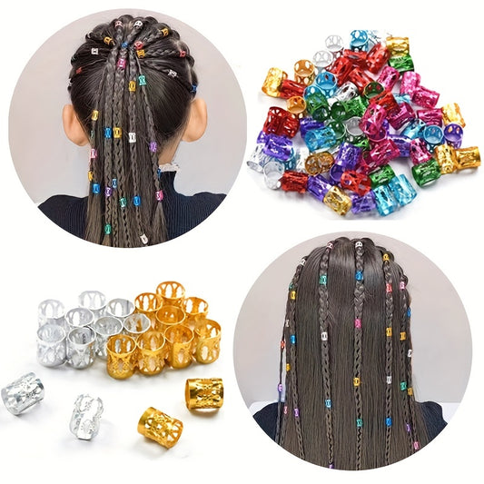 50pcs Dreadlocks Beads Hair Braid Rings Clips Metal Cuffs Hair Jewelry