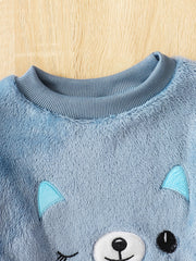 Cartoon Cat Long Sleeve Warm Fleece Pajama Set