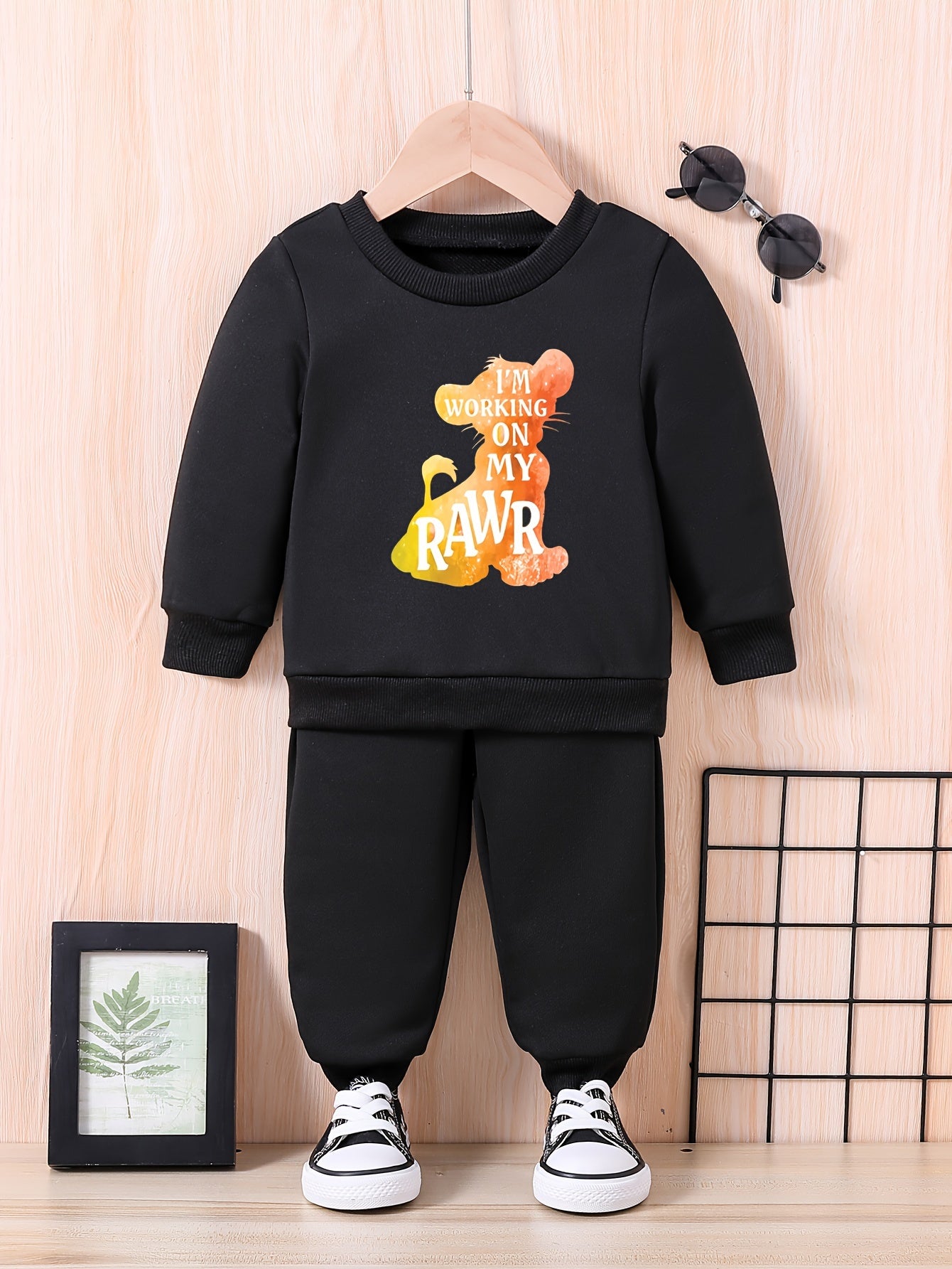 Baby Lion Print Long Sleeve Sweatshirt Trousers Set I'M ON MY RAWR