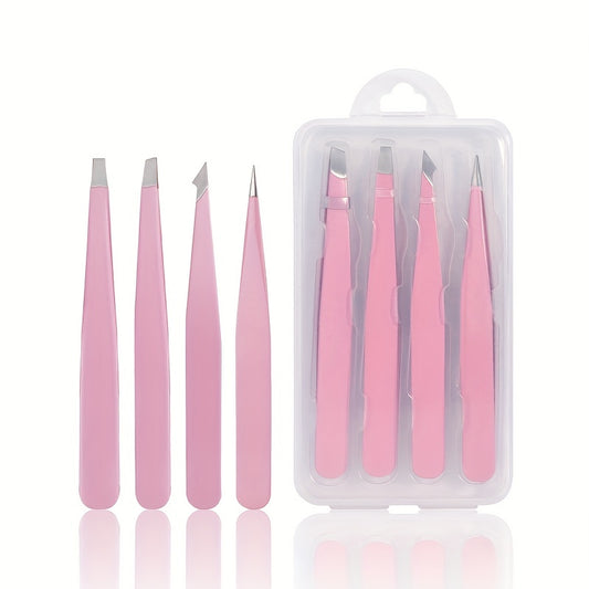 4pcs Eyebrow Tweezers Set with Storage Case