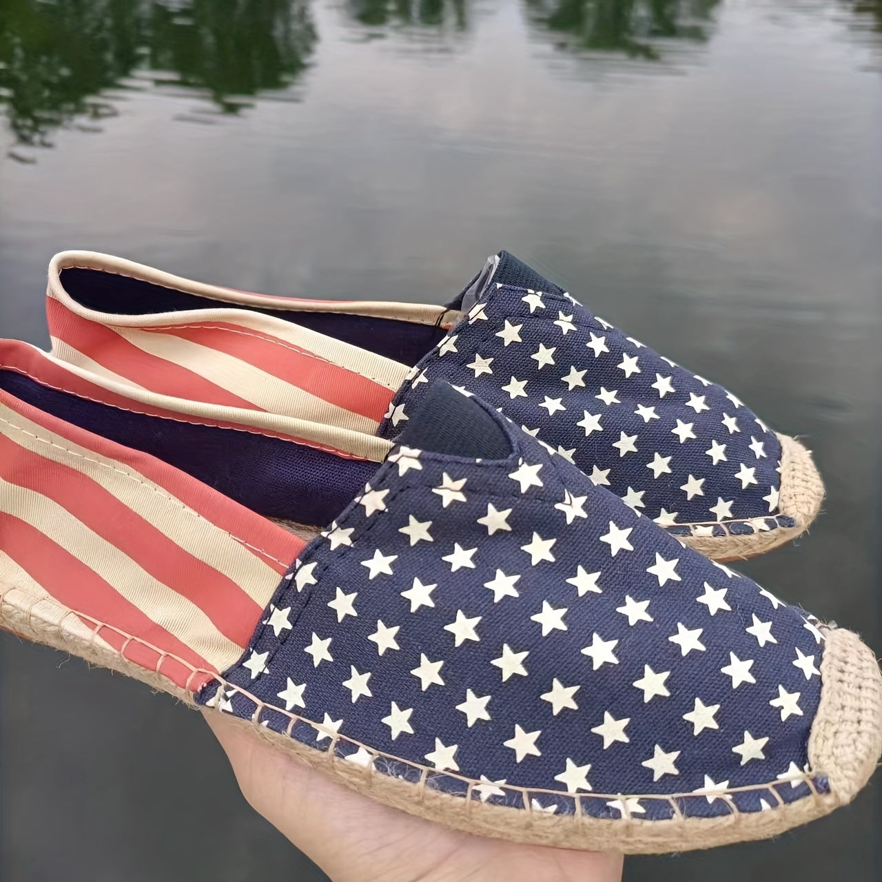 Women's Flag Pattern Flat Casual Shoes Slip On Low Top Round Toe