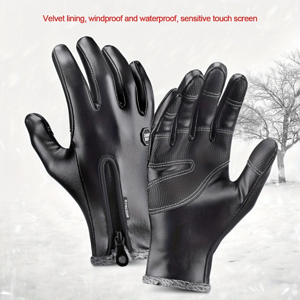 Winter Thermal PU Leather Touch Screen Waterproof Gloves for Cycling Ski