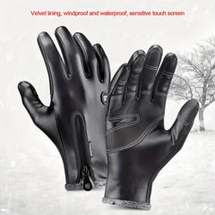Winter Thermal PU Leather Touch Screen Waterproof Gloves for Cycling Ski