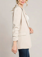  Solid Button Lapel Collar Blazer