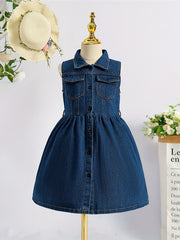 Girls Denim Shirt Dress Sleeveless Summer Party Clothes