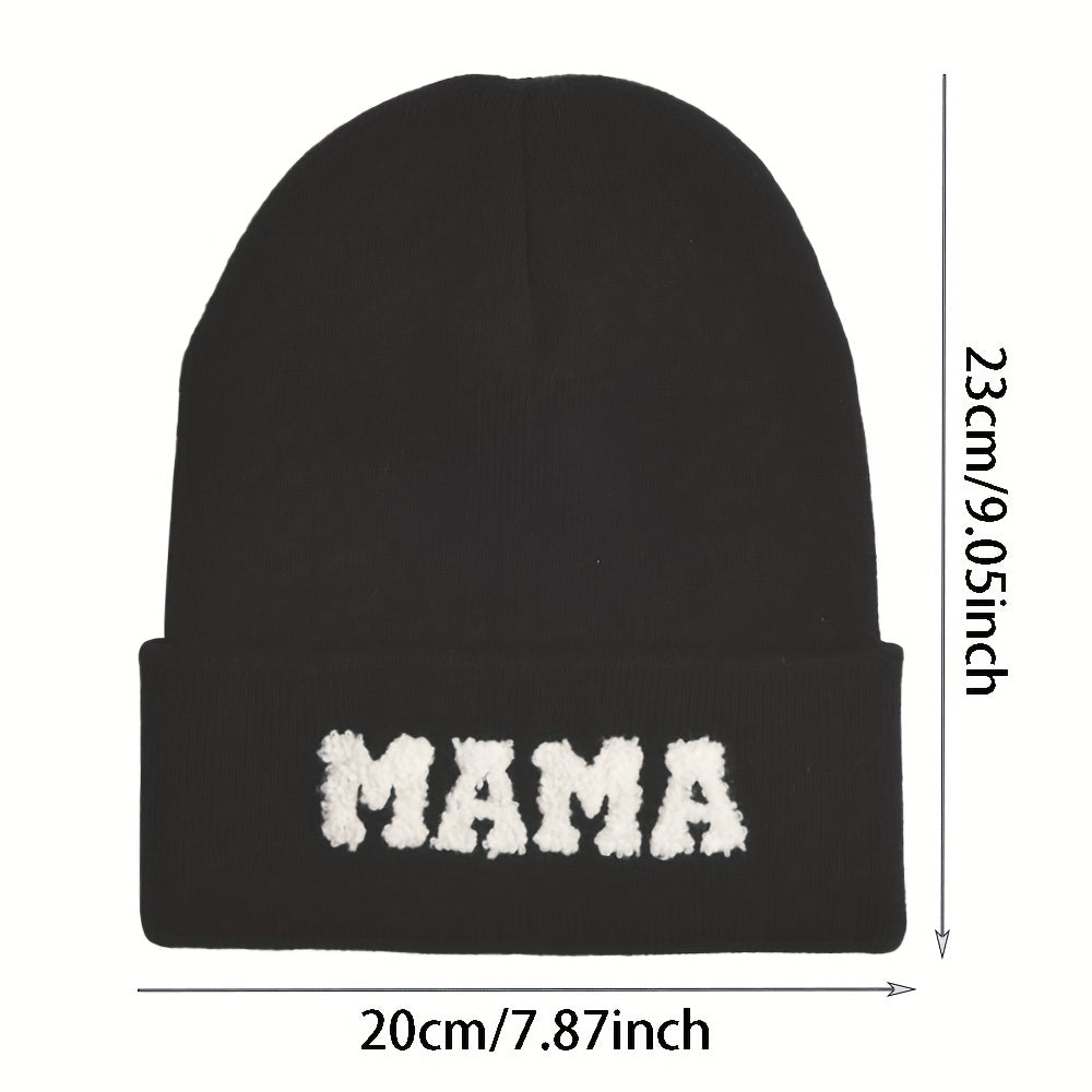 MAMA Patch Beanie Solid Knit Hat Skull Cap Coldproof Beanies Ski Hats For Women