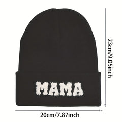 MAMA Patch Beanie Solid Knit Hat Skull Cap Coldproof Beanies Ski Hats For Women