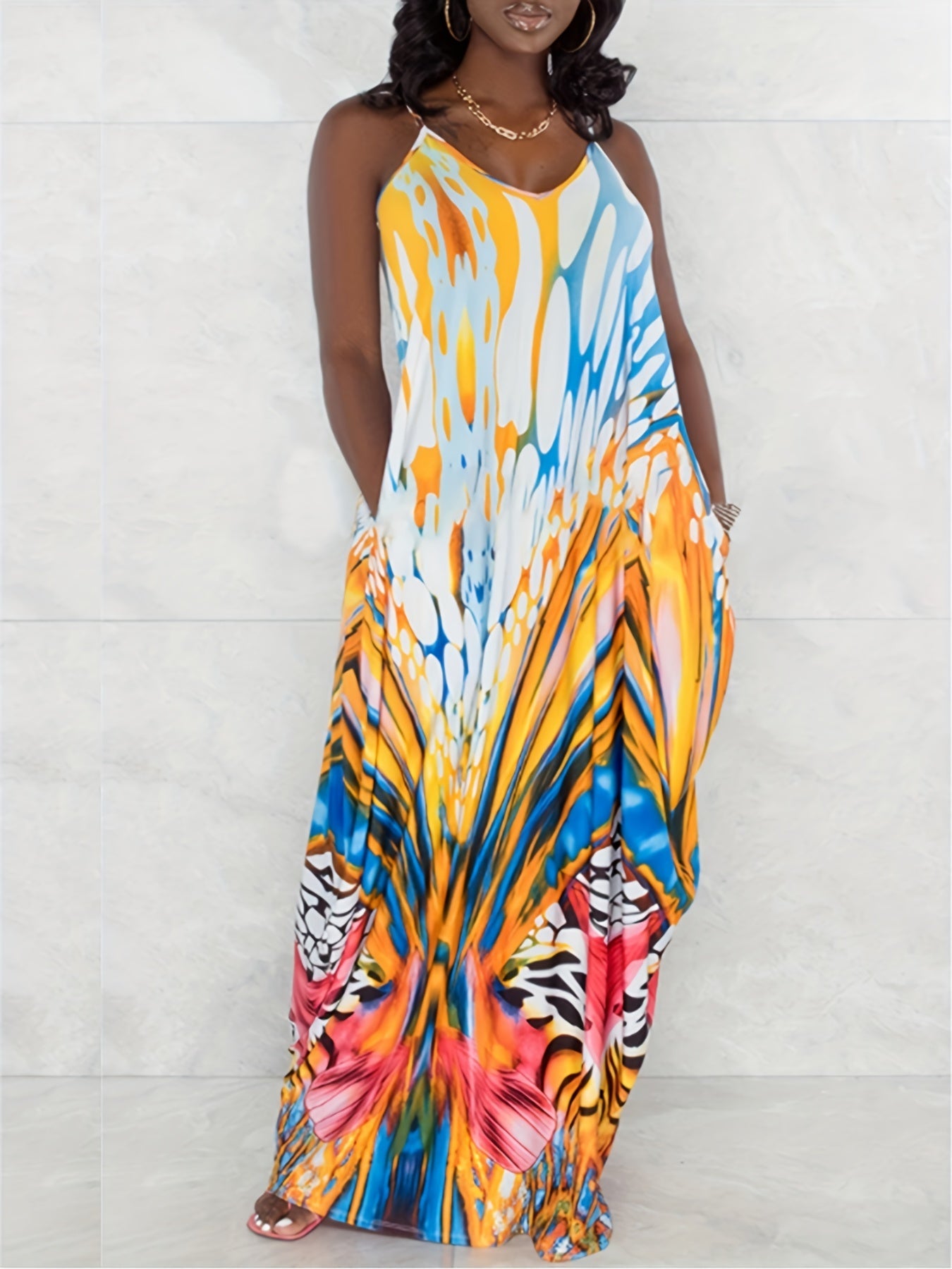  Tie Dye Maxi Cami Dress with Pockets