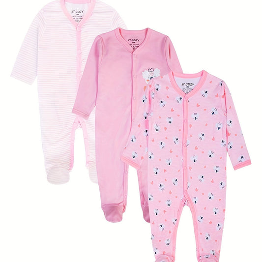 Baby Girls Long Sleeve Cotton Romper 3pcs Set