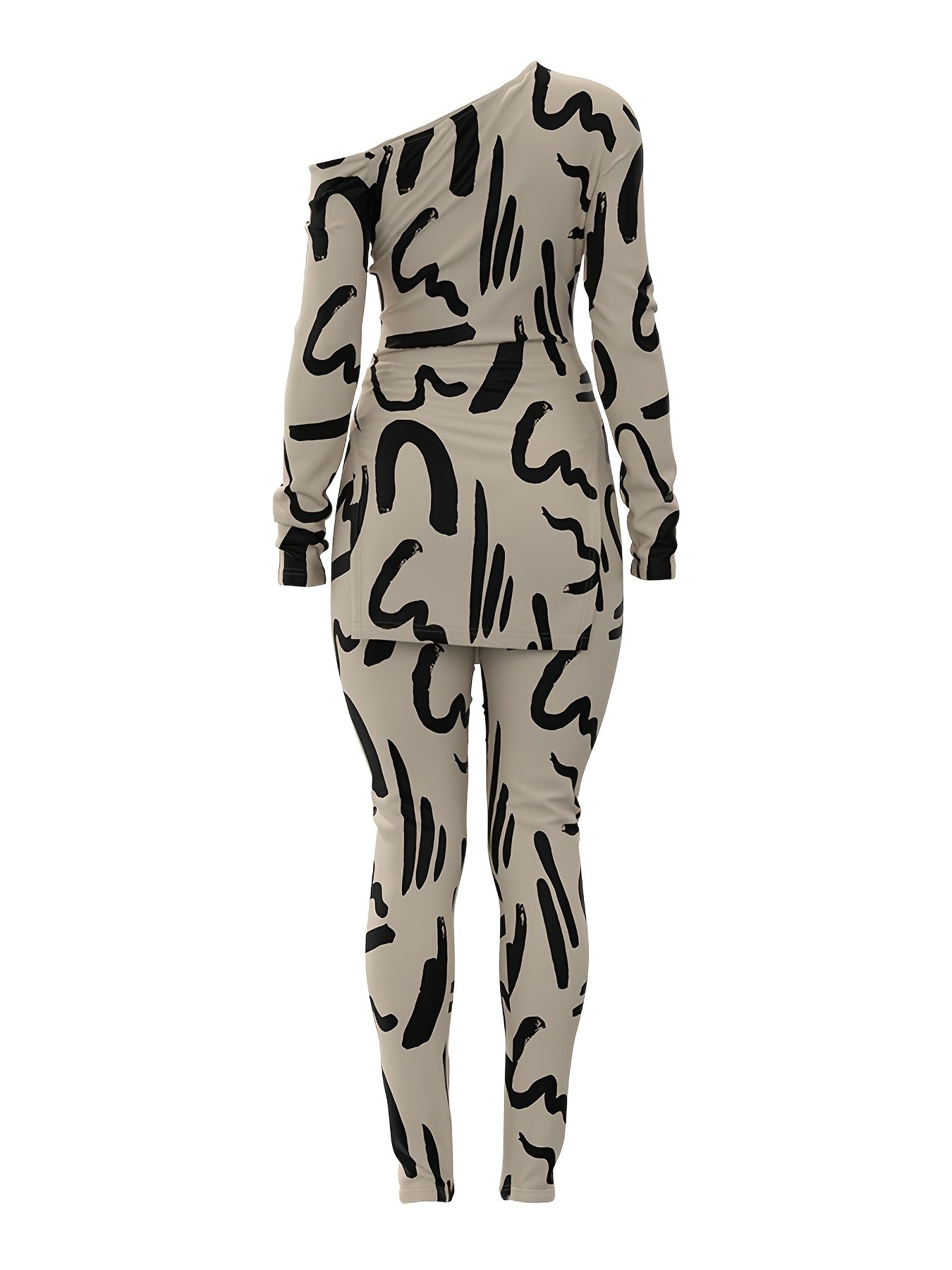 Casual Letter Print Two piece Set Side Split T shirt & Skinny Pants