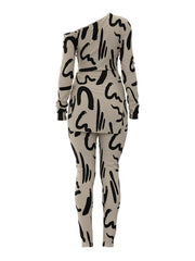 Casual Letter Print Two piece Set Side Split T shirt & Skinny Pants
