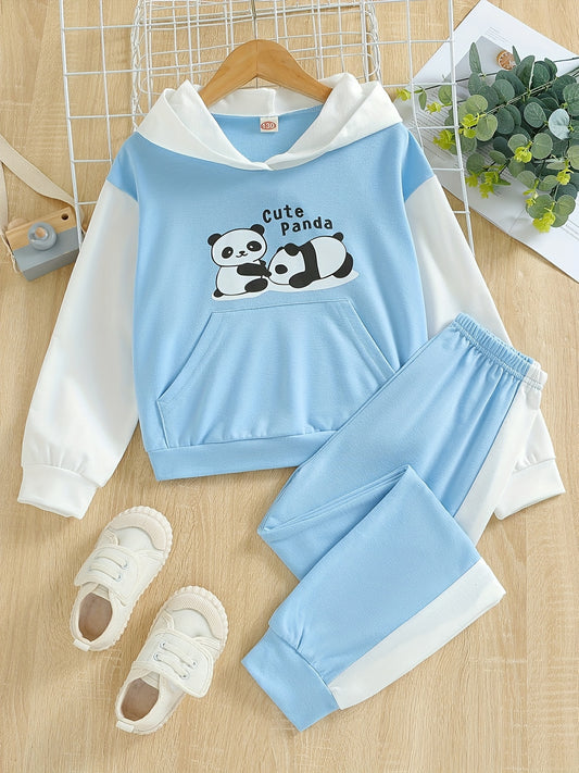 Girl's PANDA Print 2pc Hoodie & Sweatpants Set for Spring/Fall