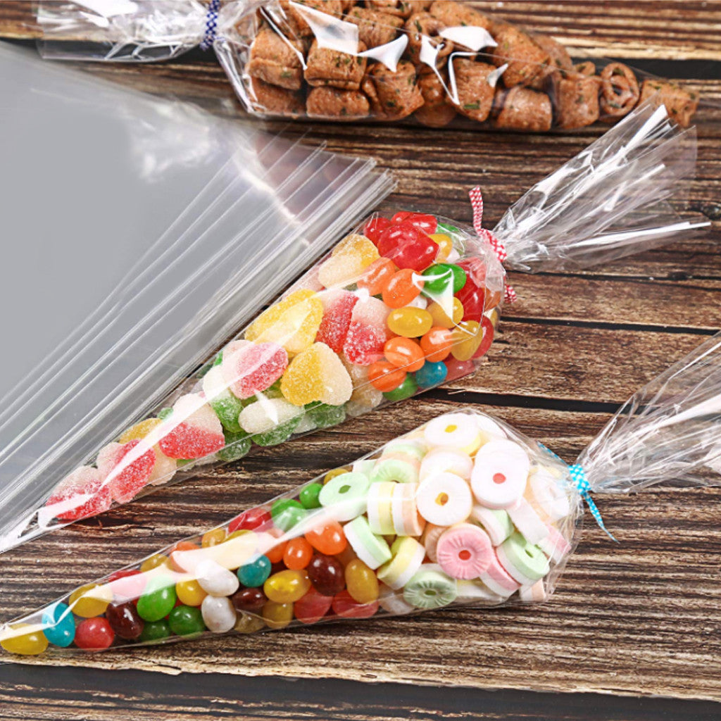 200pcs Clear Plastic Conical Bags with Straps for Business