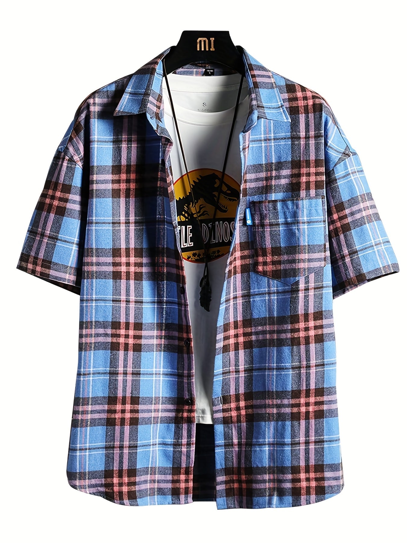 Plaid Print Men's Casual Short Sleeve Shirt With Pocket for Summer