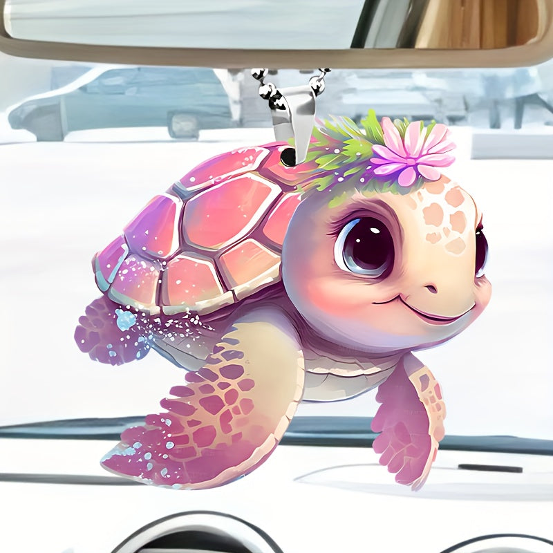 Flower Turtle 2D Acrylic Car Mirror Decorative Pendant & Key Chain