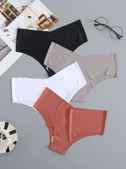 4 Pack Seamless Panties Sporty & Comfy Solid Brief Panties