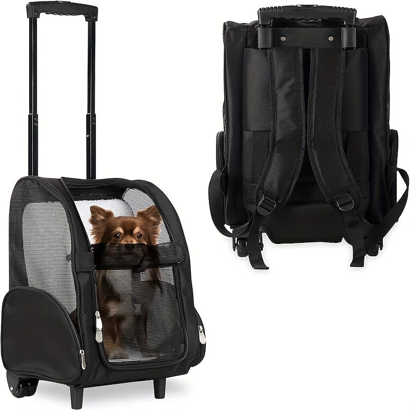 Dog Backpack Pet Travel Carrier with Double Wheels
