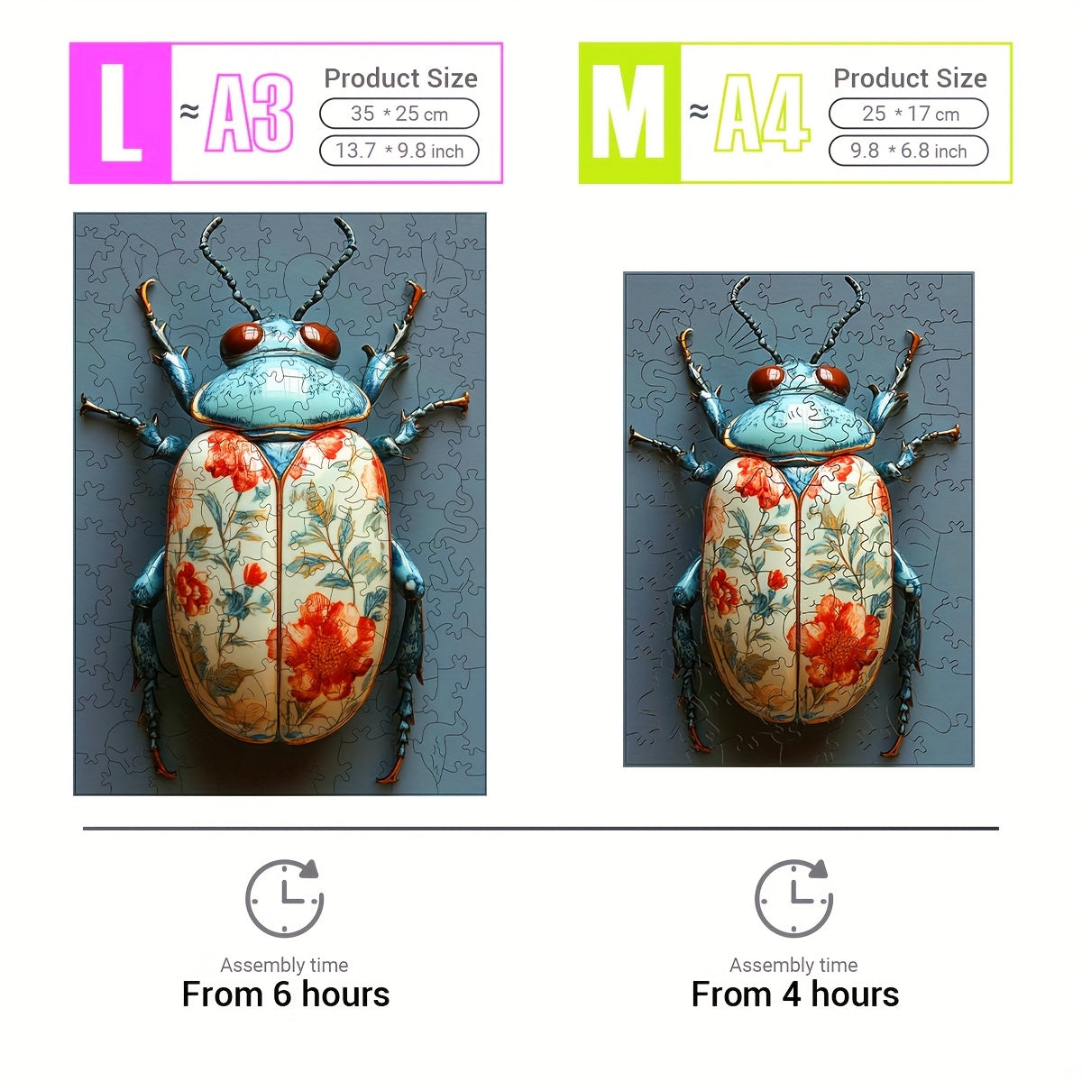 3D Puzzling Insect Puzzle Vibrant Beetle with Floral Wooden Ideal for Ages 3
