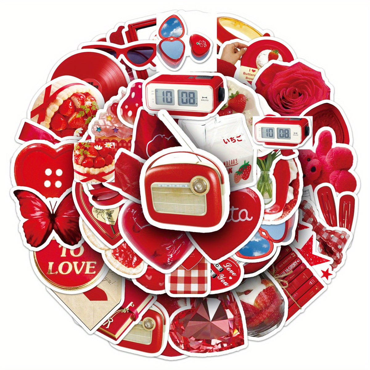 50pcs Red Ins Wind Fun Cartoon Stickers Vinyl for Luggage Guitar Car