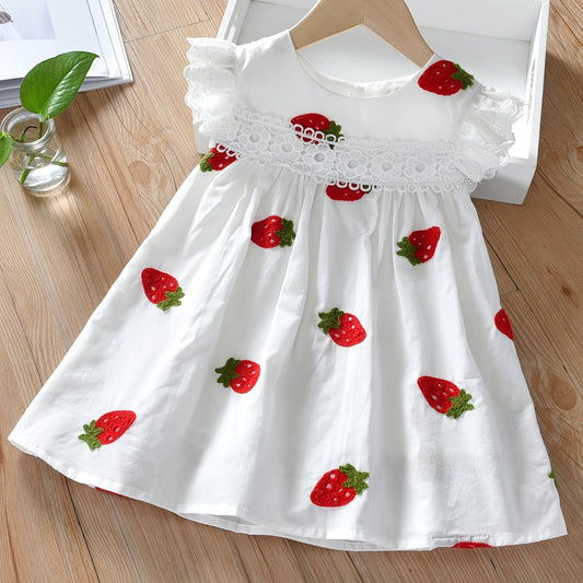 Girls Strawberry Embroidery Sleeveless Dress for Summer