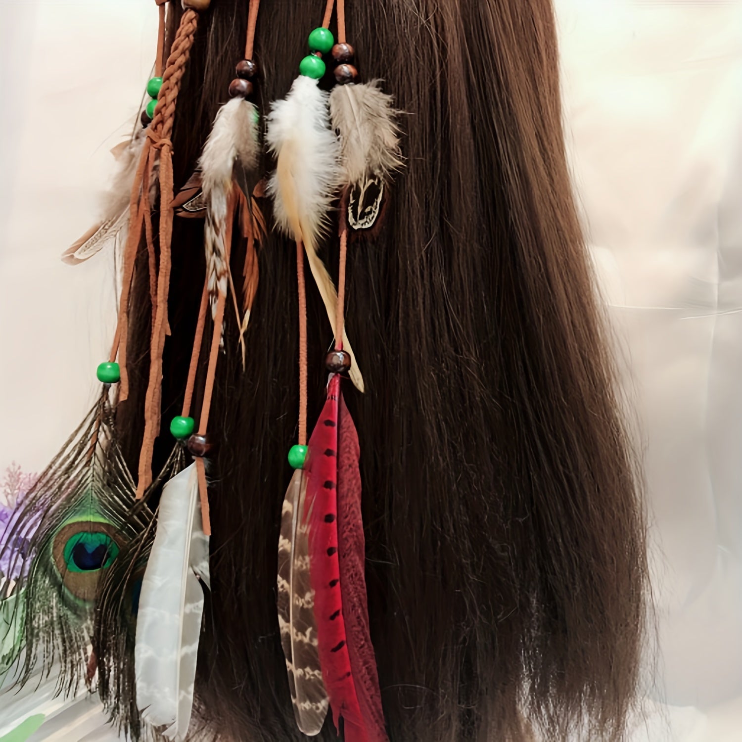 Boho Style Faux Feather Headband Indian Style Faux Peacock Feather Hair Band