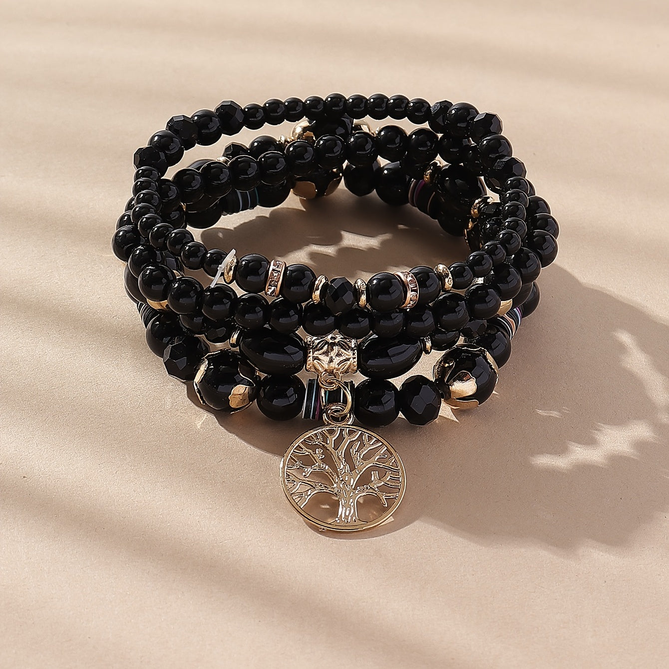 Tree Of Life Beads Bracelet Set 4 Pcs Stretch Pendant Bangle Wrap Hand Jewelry