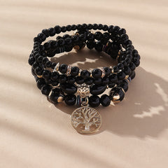 Tree Of Life Beads Bracelet Set 4 Pcs Stretch Pendant Bangle Wrap Hand Jewelry