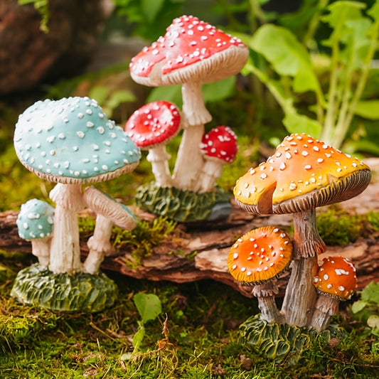 3 Mushroom Figurines Fairy Garden Decor Micro Landscape Decoration