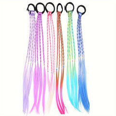 6pcs Fantasy Hair Extensions Set Braids Ponytail with Elastics