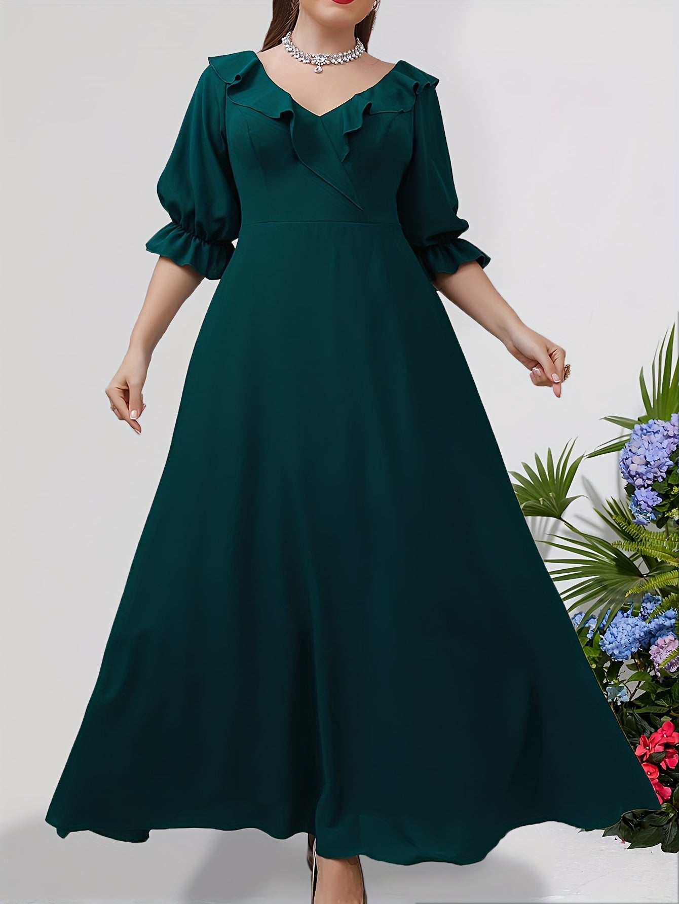  Ruffle Trim Maxi Bridesmaid Dress