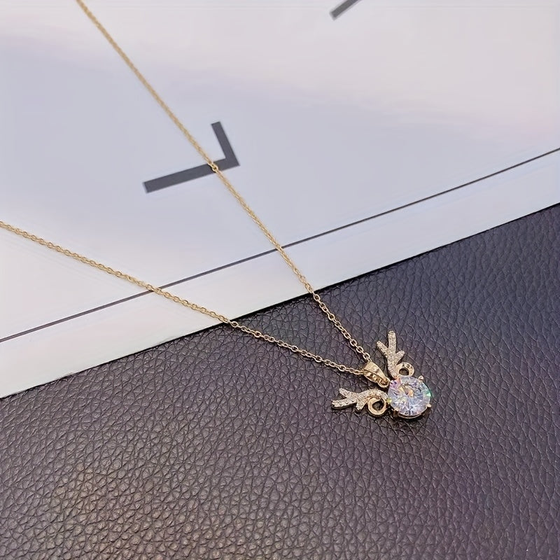 Elk Deer Horn Alloy Pendant Necklace Birthday Holiday Gift