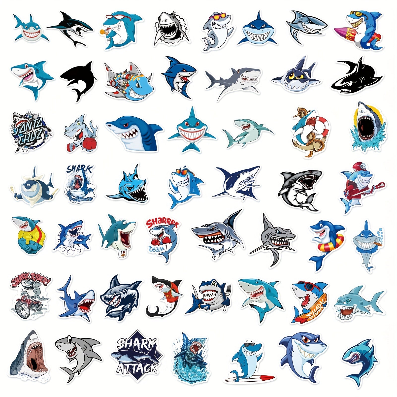 50pcs Shark Stickers Waterproof Vinyl Decals for Snowboards Bikes Computers