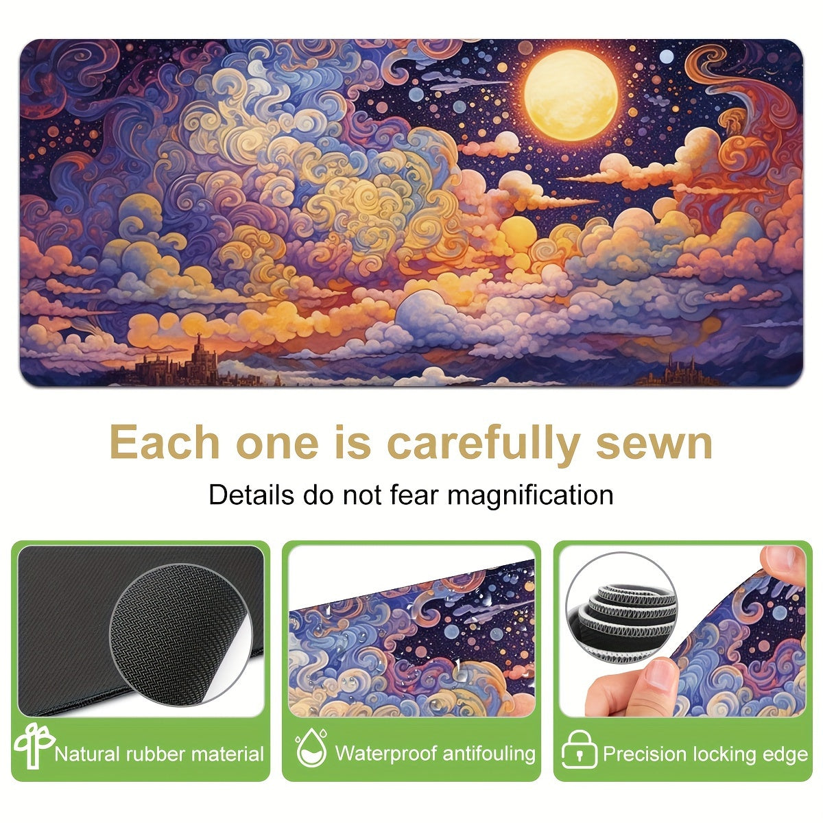 Sky Cloud Rectangular Mousepad Large Durable Stitched Edge Non-slip Rubber