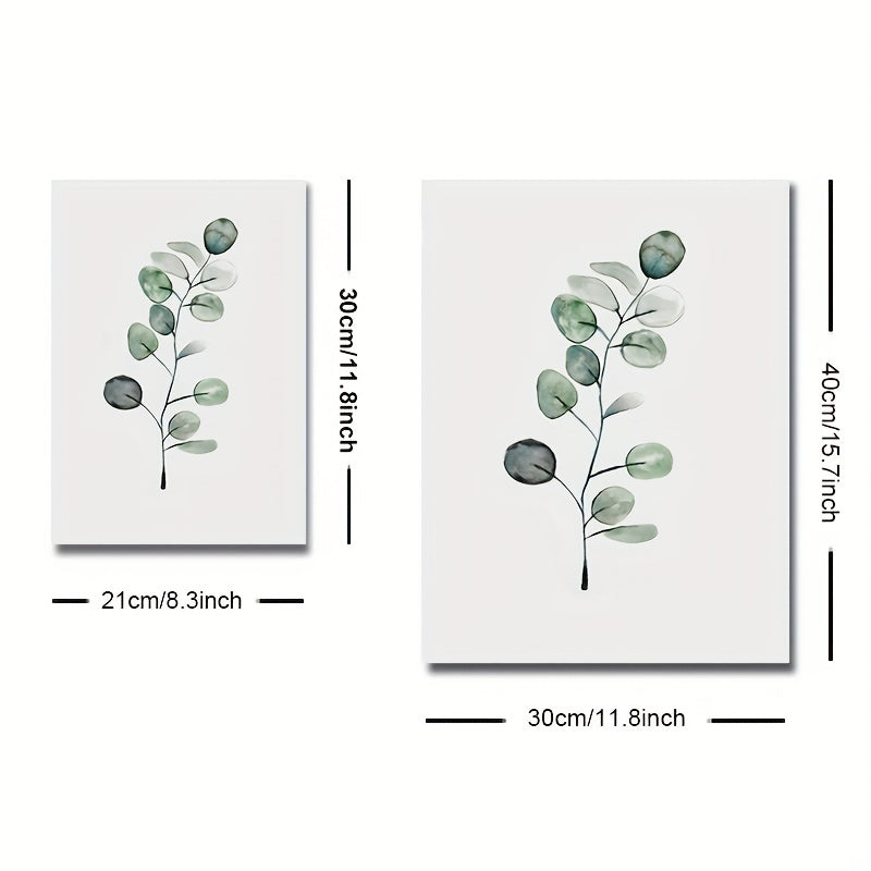 6pcs Watercolor Green Plant Leaves Botanical Art Canvas Poster