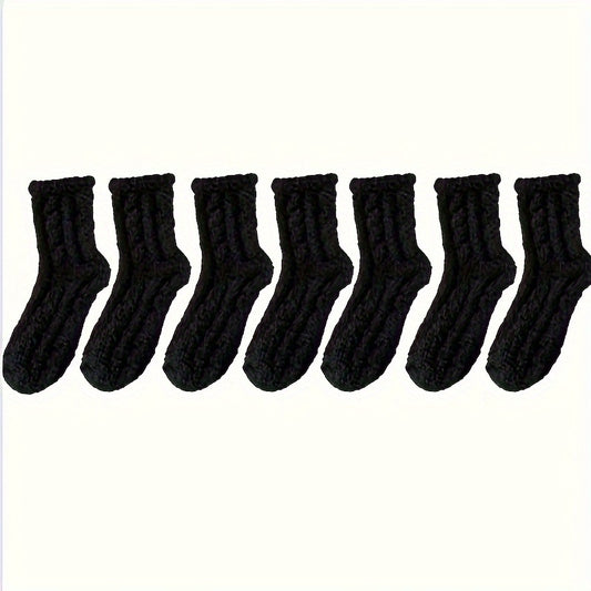 7 Pairs Fuzzy Socks Warm Mid Tube Stockings