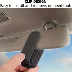 Car Sun Visor Magnetic Leather Sunglasses Holder & Card Holder Grey Red