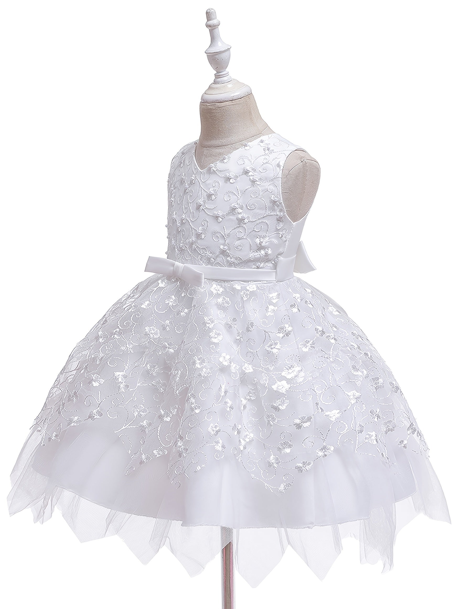 Girl's Sleeveless Beaded Embroidery Puffy Dress