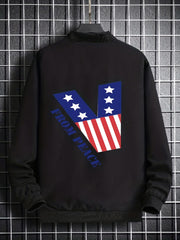 Varsity Jackets American Flag Map Long Sleeve Tops Men's Casual Baseball